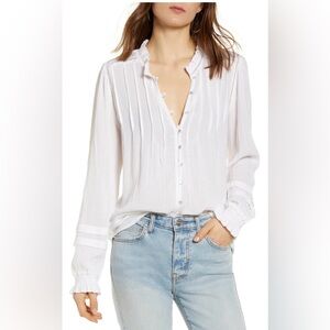 Faherty Willa Button Front Peasant Blouse White S NWT